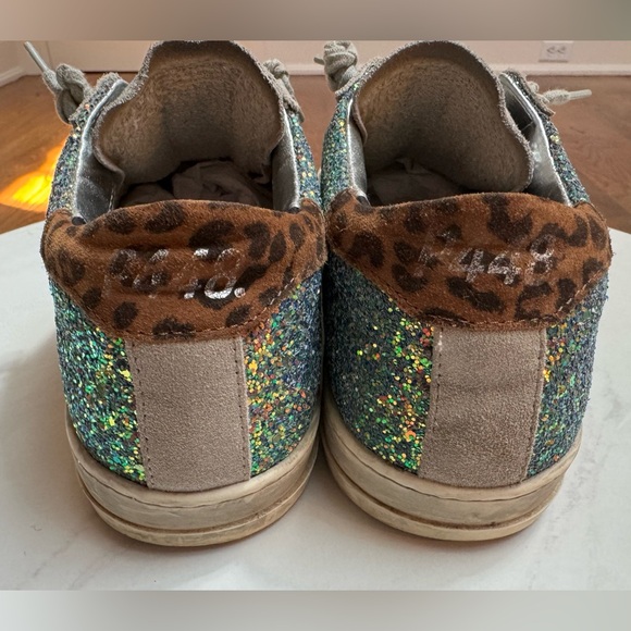 P448 Glitter Sneakers grey suede and cognac leopard print suede heel tab.Size 39 - Picture 3 of 9